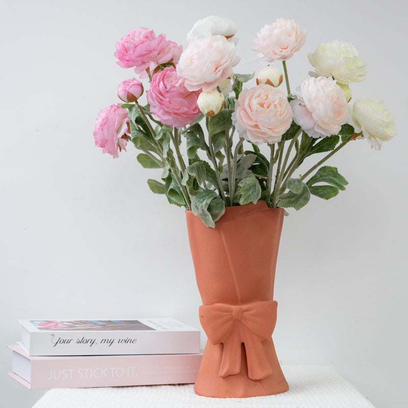 Relexome Pink Ceramic Bow Vase 9.64 in Unique Cute Modern Decorative Bouquet Flower Vases for Home Living Room Table Decor Women Girl Gifts - Image 5