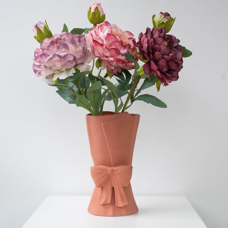 Relexome Pink Ceramic Bow Vase 9.64 in Unique Cute Modern Decorative Bouquet Flower Vases for Home Living Room Table Decor Women Girl Gifts - Image 3