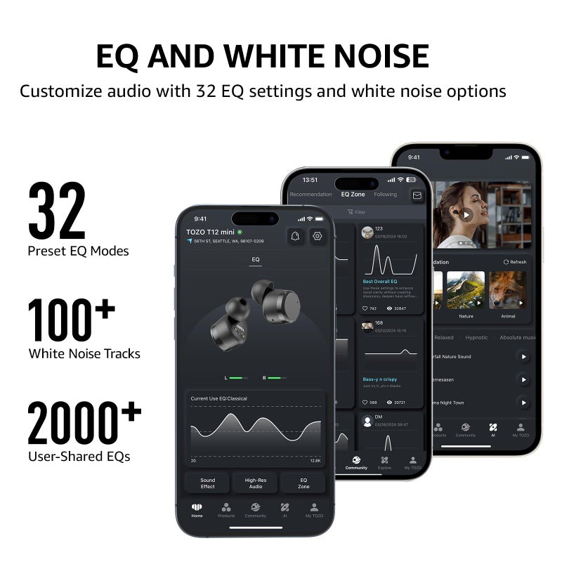TOZO T12 Wireless Earbuds Bluetooth 5.3 Headphones, Call ENC Noise Cancelling Mic, 55Hrs Playtime App Customize EQ IPX8 Waterproof LED Digital Display Premium Sound Headset - Image 5