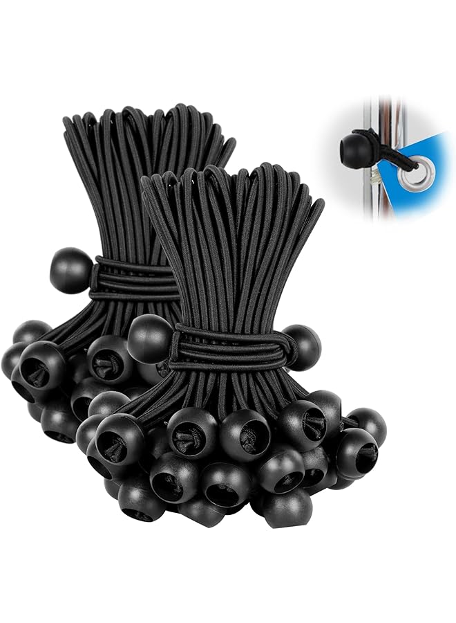 The Bros The Bros 50 PCS Ball Bungee Cords, 6 inch Heavy Duty Bungee Cord with Balls Black Tie Down Cords 0.4cm Thick Ball Bungee with Elastic String for Canopy, Tarp, Straps, Tent, Poles, Wires - Image 1