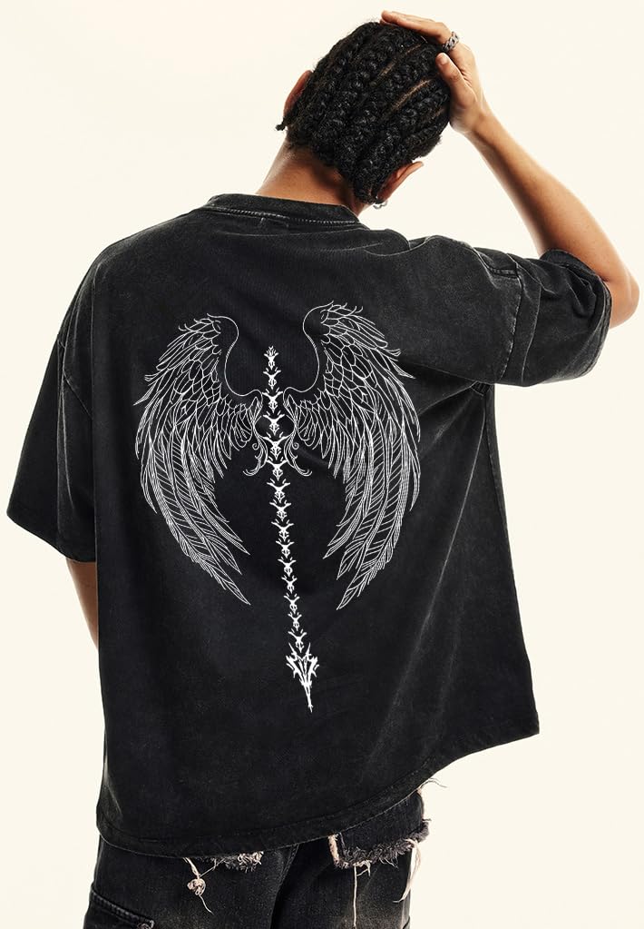 Dynict Men's Y2K Acid Wash Gothic Graphic T-Shirts Skull Print Vintage Oversized Washed Tees Grunge Clothes (Black,Medium) - Image 2