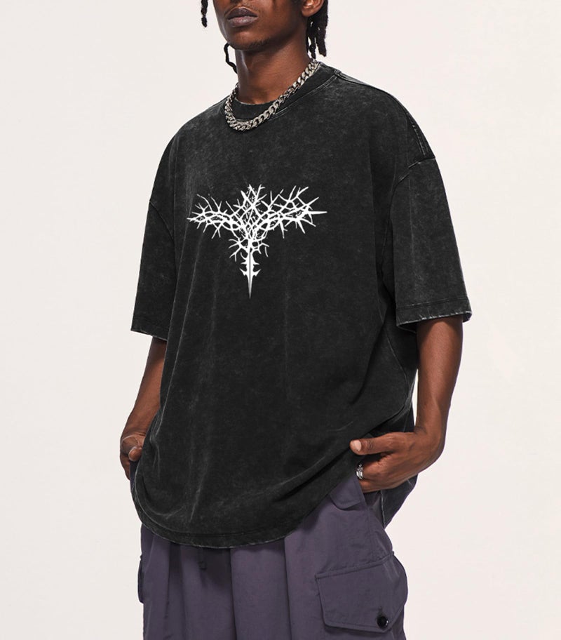 Dynict Men's Y2K Acid Wash Gothic Graphic T-Shirts Skull Print Vintage Oversized Washed Tees Grunge Clothes (Black,Medium) - Image 4