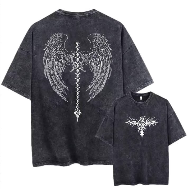 Dynict Men's Y2K Acid Wash Gothic Graphic T-Shirts Skull Print Vintage Oversized Washed Tees Grunge Clothes (Black,Medium) - Image 1