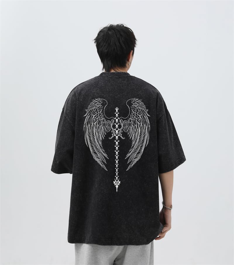 Dynict Men's Y2K Acid Wash Gothic Graphic T-Shirts Skull Print Vintage Oversized Washed Tees Grunge Clothes (Black,Medium) - Image 3