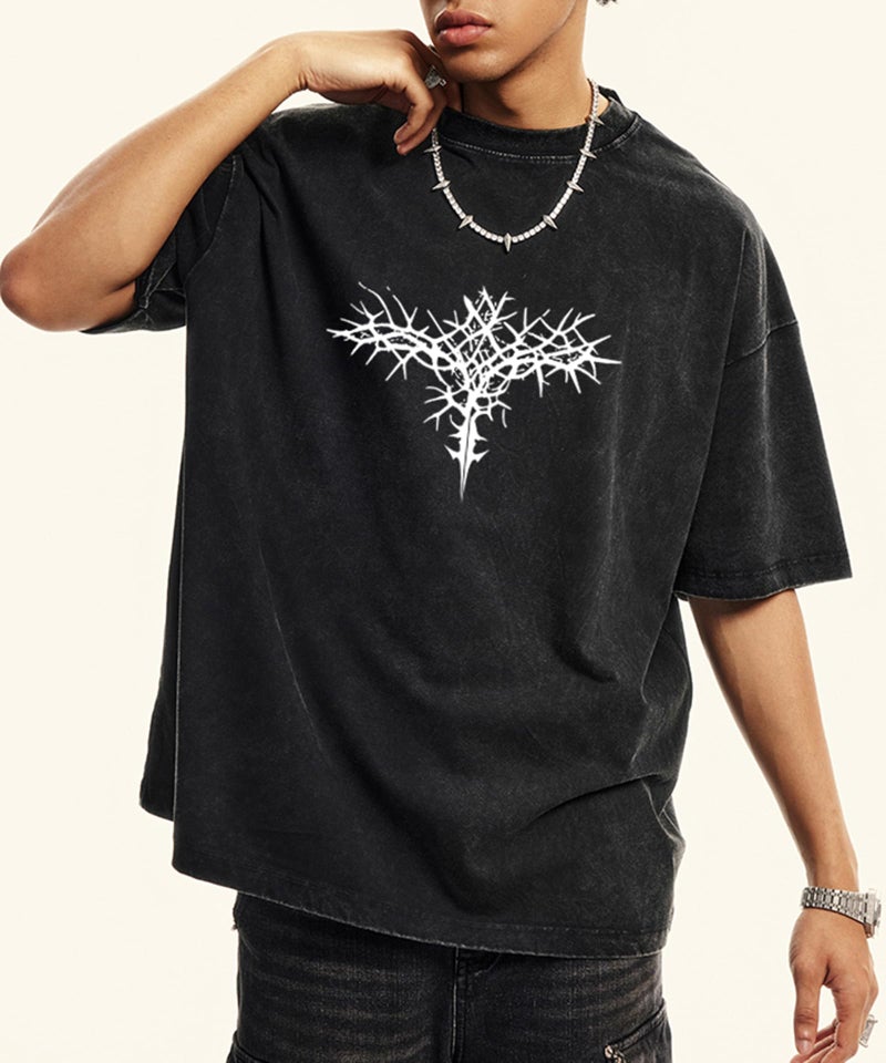 Dynict Men's Y2K Acid Wash Gothic Graphic T-Shirts Skull Print Vintage Oversized Washed Tees Grunge Clothes (Black,Medium) - Image 5