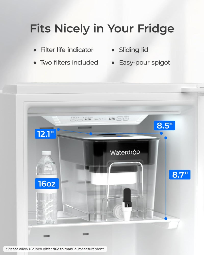 Waterdrop 40 Cup Dual Filter Dispenser, 8X Faster Filtration, 400-Gallon Lifespan, Water Filter Dispenser for Home/Office, 2 Built-in Filters, 10X Longer Lifetime, Reduces Chlorine, PFOA/PFOS, Black - Image 2
