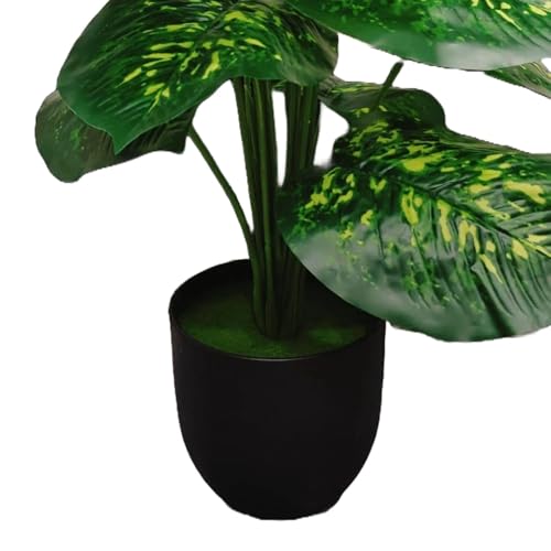 Dekorly Plastic Artificial Palm Plants Leaves Faux Turtle Leaf Fake Monstera Tropical Large Palm Tree Leaves Outdoor Leaf Decorations | 26Inch Plants with Blackpot (Green-Yellow-Leaves) - Image 4