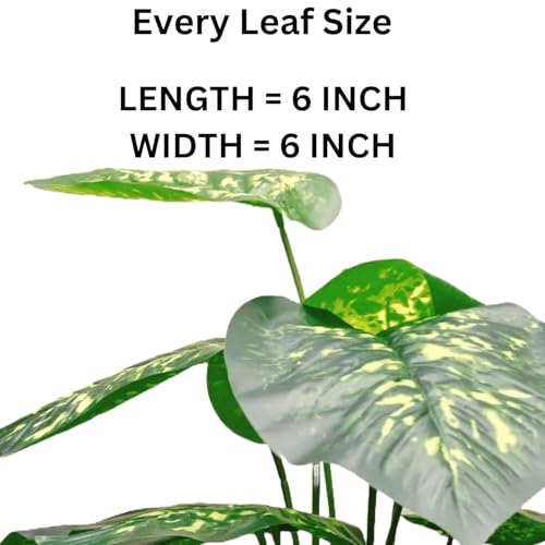 Dekorly Plastic Artificial Palm Plants Leaves Faux Turtle Leaf Fake Monstera Tropical Large Palm Tree Leaves Outdoor Leaf Decorations | 26Inch Plants with Blackpot (Green-Yellow-Leaves) - Image 3