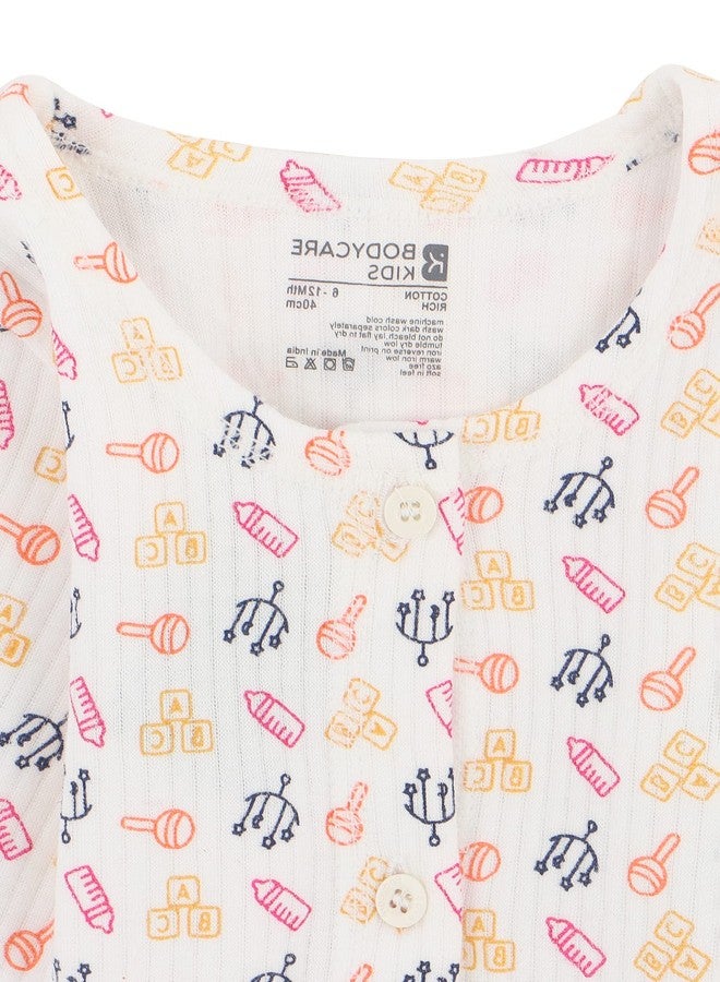 BODYCARE Cotton Blend Unisex Sets Front Open Full Sleeves Top & Pyjama Set Pack Of 1-Assorted - Image 3