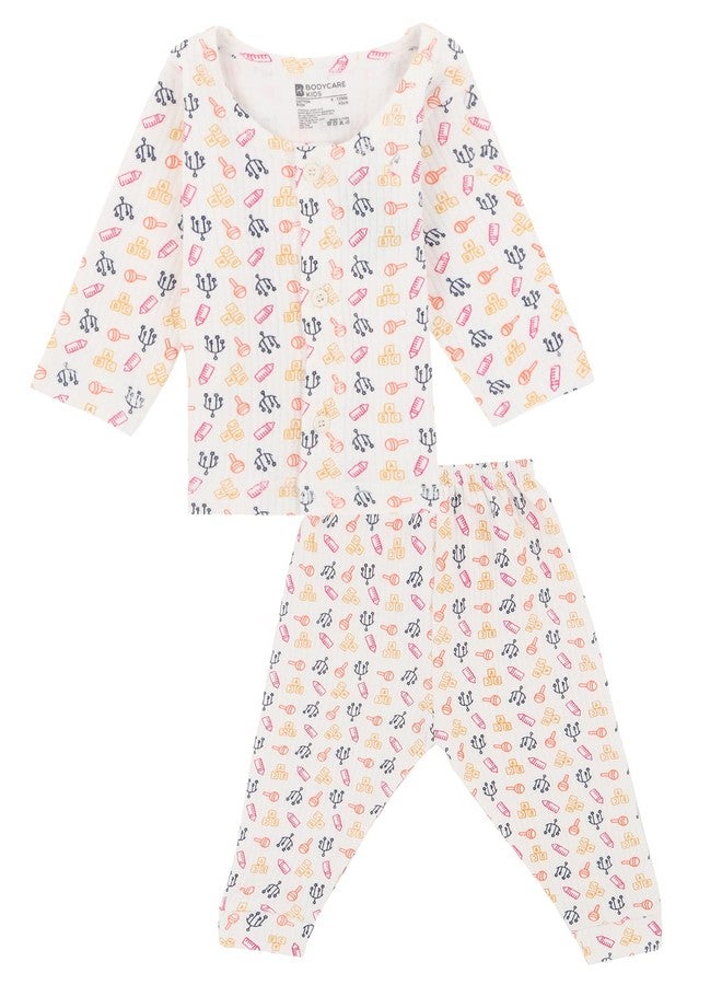 BODYCARE Cotton Blend Unisex Sets Front Open Full Sleeves Top & Pyjama Set Pack Of 1-Assorted - Image 1