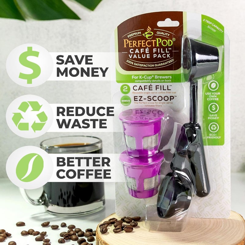 Perfect Pod Cafe Fill Value Pack by | Reusable K Cup Coffee Pod Filters & Coffee Scoop, Compatible with Keurig K-Duo, K-Mini, 1.0, 2.0, K-Series and Select Single Cup Coffee Makers Medium weight - Image 2