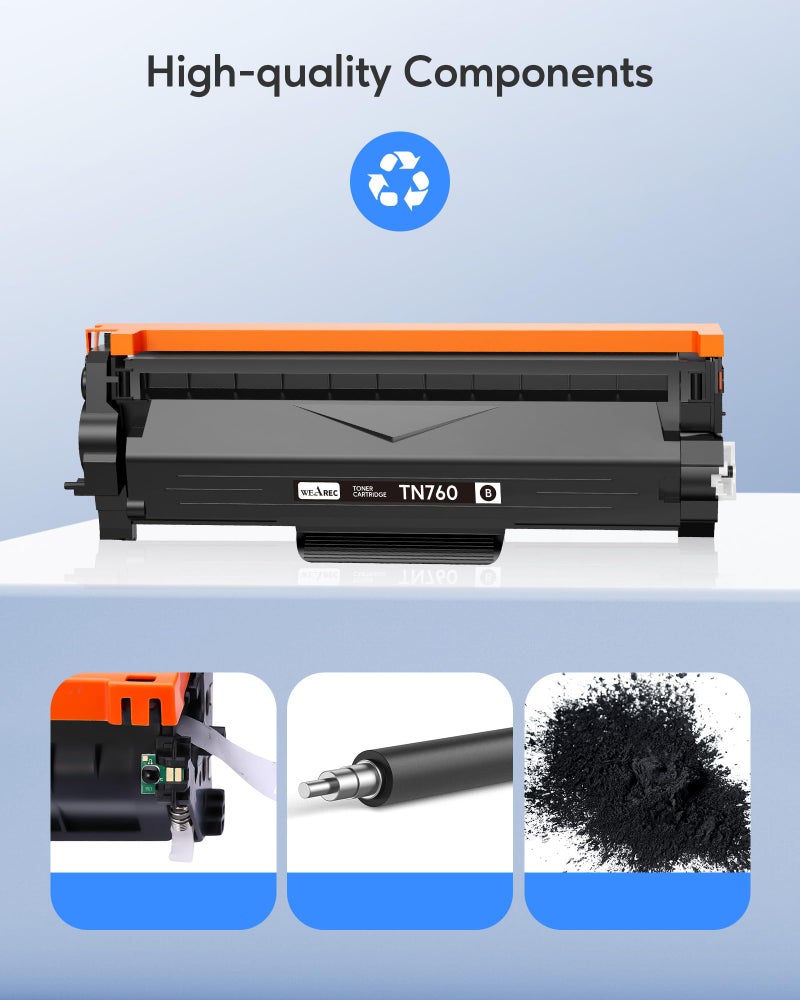 WEAREC TN760 Toner Cartridges Replacement for Brother Toner TN-730/TN-760 Compatible HL-L2350DW MFC-L2710DW MFC-L2750DW HL-L2395DW HL-L2370DW DCP-L2550DW HL-L2390DW (Black, 2 Pack) - Image 3