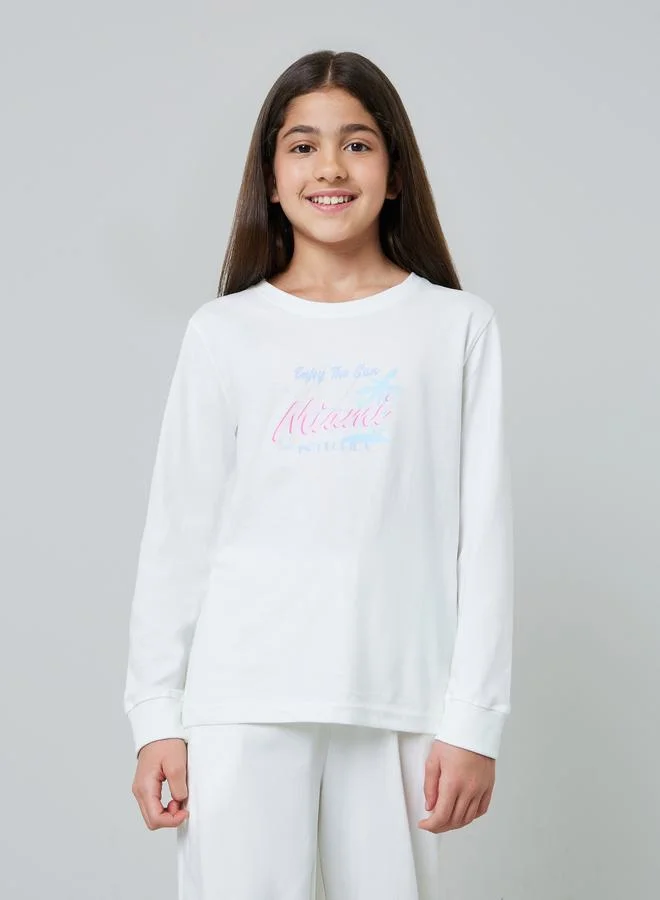 Styli Teen Girls Off-White Cotton Long Sleeve Pyjama Set
