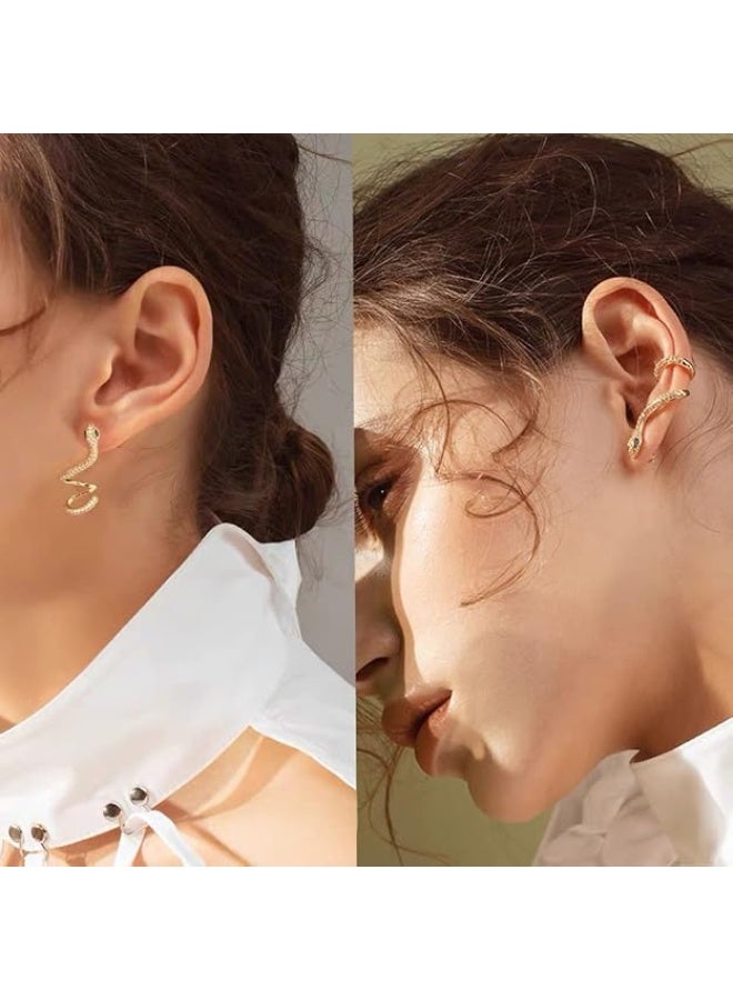 أقراط ذهبية للنساء، تُلف حول الأذن، مرصعة بالزركونيا المكعبة، قابلة للتعديل، لا تحتاج إلى ثقب. - Image 5