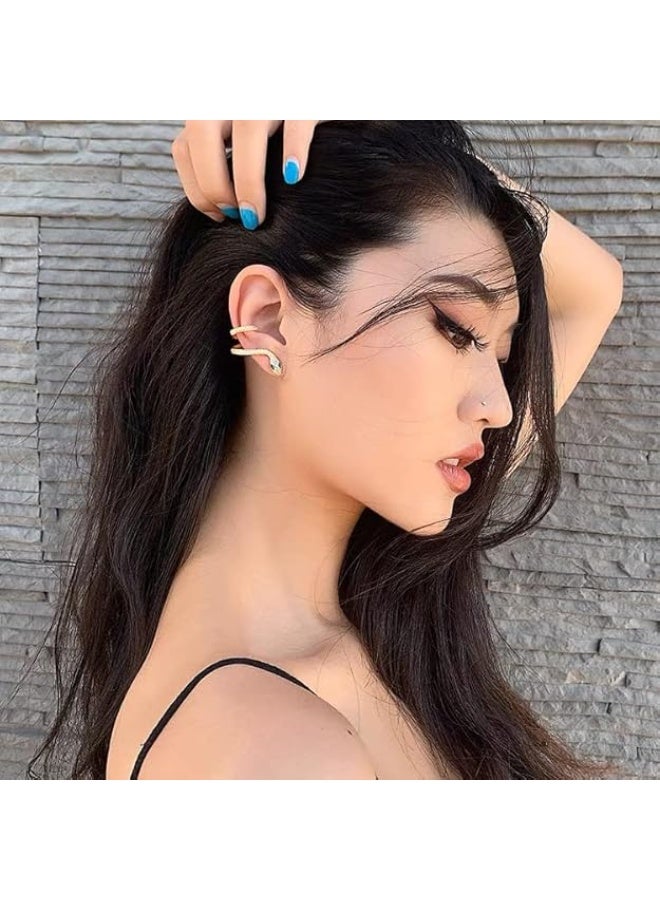 أقراط ذهبية للنساء، تُلف حول الأذن، مرصعة بالزركونيا المكعبة، قابلة للتعديل، لا تحتاج إلى ثقب. - Image 4