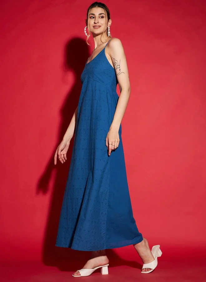 SASSAFRAS Blue A-Line Dress for Women