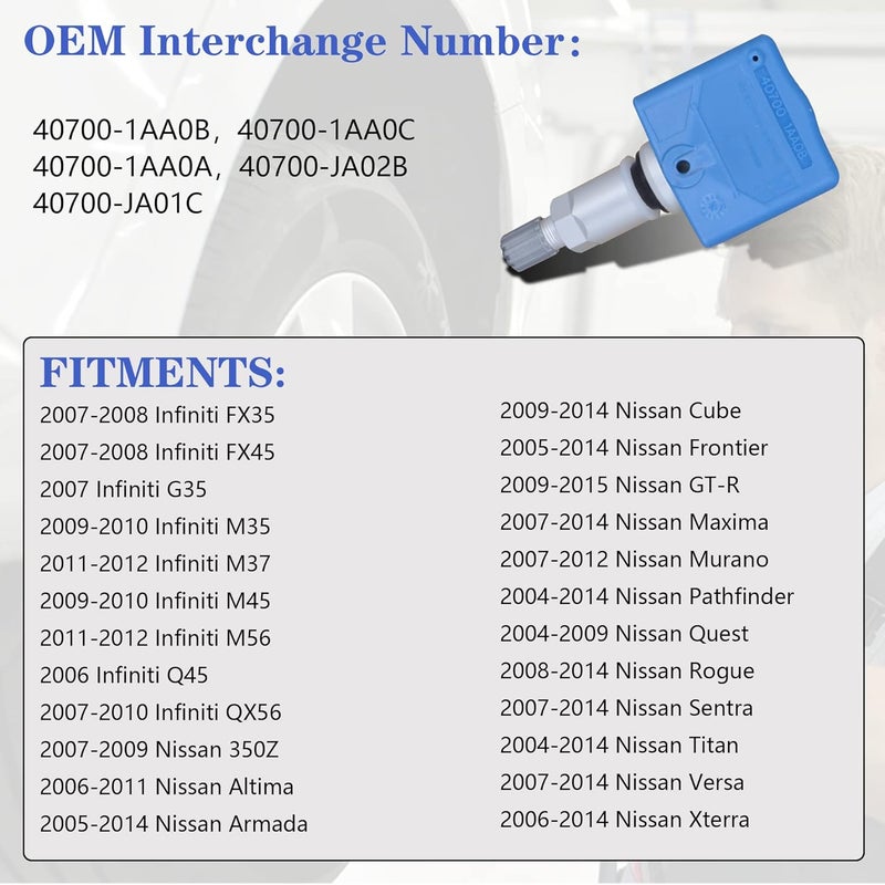 AdvanEX Tire Pressure Sensor 315 MHz Set of 4 for Nissan and Infiniti Models - Image 2