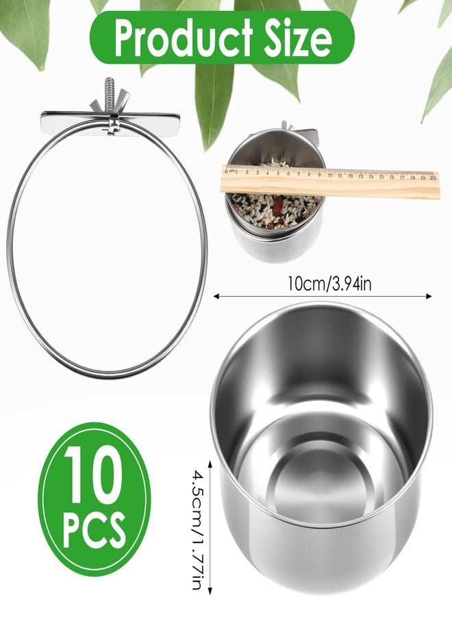 xozeooeu 10 Pack Stainless Steel Bird Food Bowls with Clamp Holder, Parrot Feeding Dish Cups for Cage, Rustproof Bird Water Feeders for Cockatiel Conure Budgie Parakeet Macaw Lovebird Small Animals - Image 2