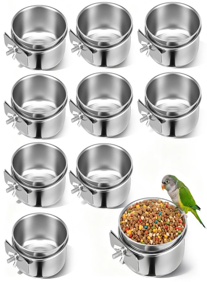 xozeooeu 10 Pack Stainless Steel Bird Food Bowls with Clamp Holder, Parrot Feeding Dish Cups for Cage, Rustproof Bird Water Feeders for Cockatiel Conure Budgie Parakeet Macaw Lovebird Small Animals - Image 1