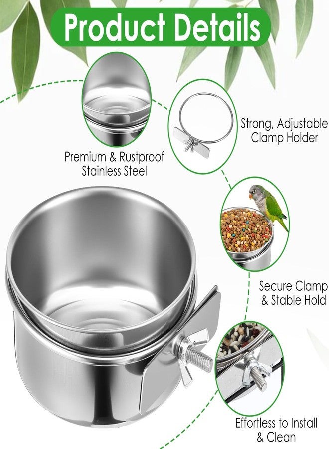 xozeooeu 10 Pack Stainless Steel Bird Food Bowls with Clamp Holder, Parrot Feeding Dish Cups for Cage, Rustproof Bird Water Feeders for Cockatiel Conure Budgie Parakeet Macaw Lovebird Small Animals - Image 3