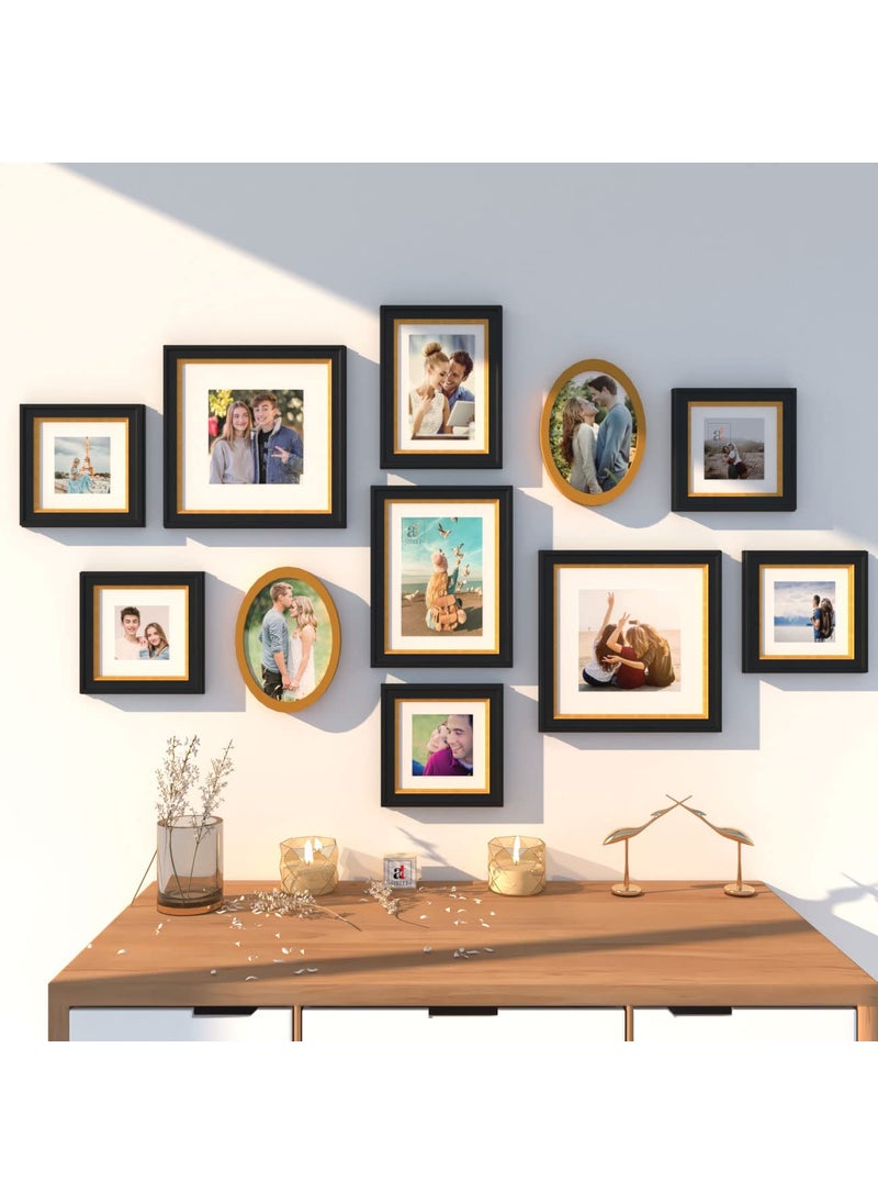 Art Street Art Street Set of 11 Wall Photoframes for Home Décor 3D-Timeline Black Photo Frame with 2 Oval Shape Frames for Wall and Living Room Decoration (5x5, 6x8, 8x8, 5x7 Inchs, Black & Golden)  - Image 1