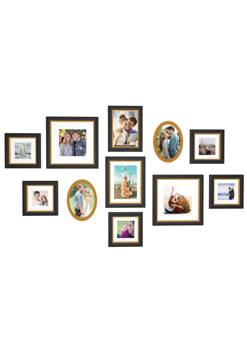 Art Street Art Street Set of 11 Wall Photoframes for Home Décor 3D-Timeline Black Photo Frame with 2 Oval Shape Frames for Wall and Living Room Decoration (5x5, 6x8, 8x8, 5x7 Inchs, Black & Golden)  - Image 2