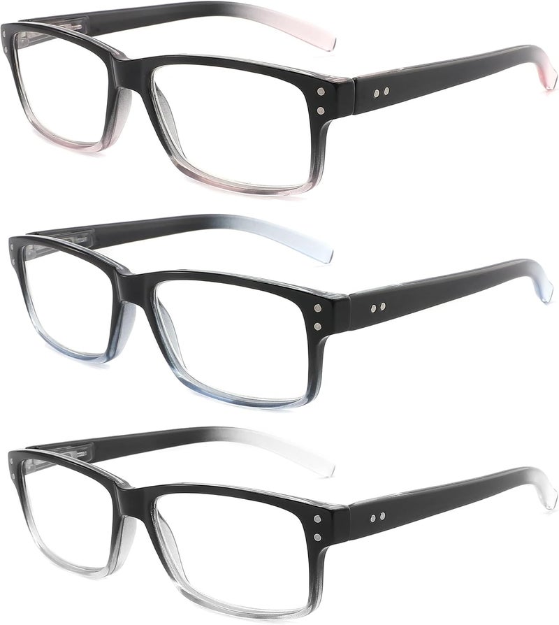 LANLANG 3-Pack Reading Glasses for Men,Spring Hinge,3 Colors,Clear Lens,L-L007 - Image 2
