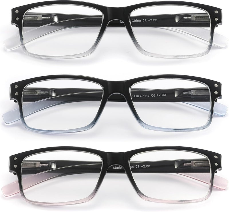 LANLANG 3-Pack Reading Glasses for Men,Spring Hinge,3 Colors,Clear Lens,L-L007 - Image 4