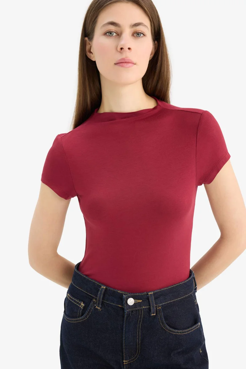 DeFacto Slim Fit Half Turtleneck Short Sleeve T-Shirt