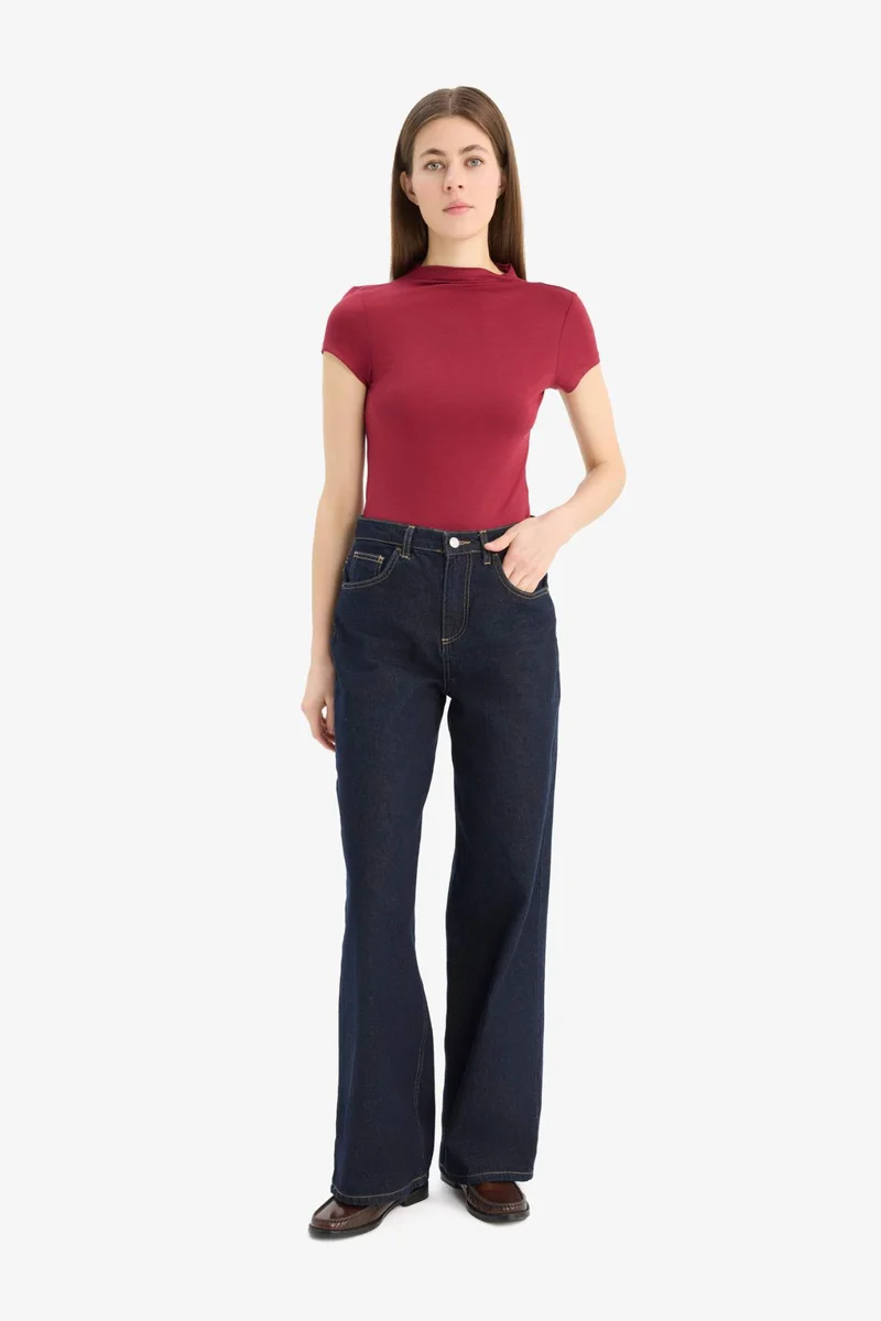 DeFacto Slim Fit Half Turtleneck Short Sleeve T-Shirt