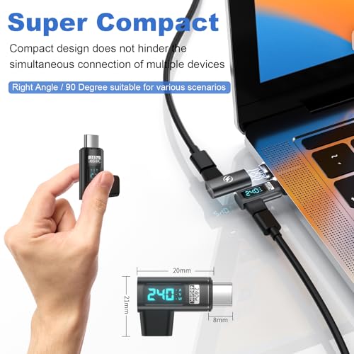 DuHeSin Digital Display USB C Magnetic Adapter Right Angle PD240W 24Pin(2 Pack)Voltage Current Power LED Display, Type C Power Meter Tester 90 Degree USBC 4 40Gbps 8K 60Hz for Thunderbolt 3/4, MacBook Pro/Air - Image 4