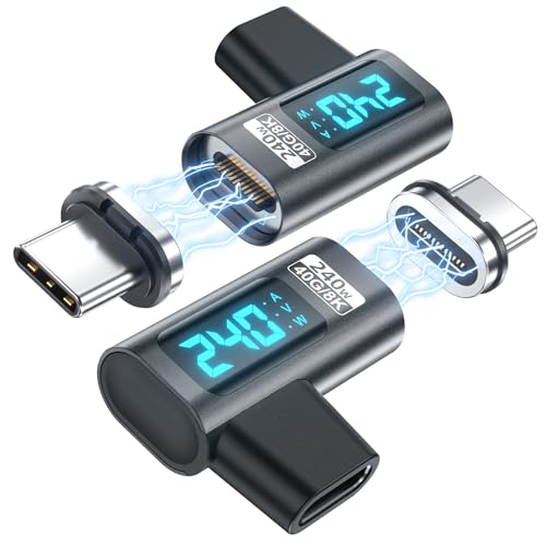 DuHeSin Digital Display USB C Magnetic Adapter Right Angle PD240W 24Pin(2 Pack)Voltage Current Power LED Display, Type C Power Meter Tester 90 Degree USBC 4 40Gbps 8K 60Hz for Thunderbolt 3/4, MacBook Pro/Air - Image 1