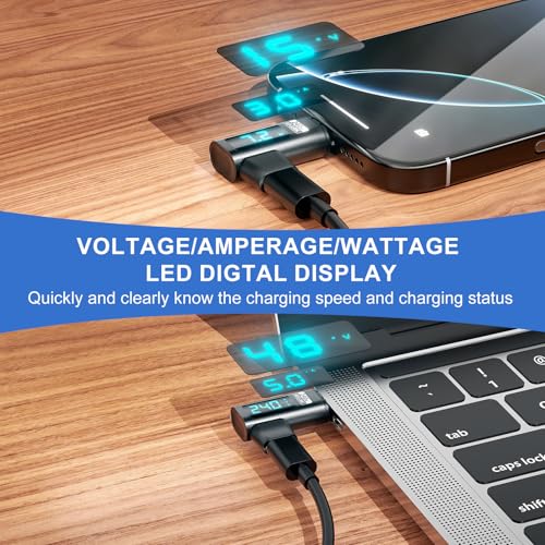 DuHeSin Digital Display USB C Magnetic Adapter Right Angle PD240W 24Pin(2 Pack)Voltage Current Power LED Display, Type C Power Meter Tester 90 Degree USBC 4 40Gbps 8K 60Hz for Thunderbolt 3/4, MacBook Pro/Air - Image 2