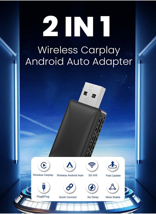 Generic - 2 in 1 Wireless CarPlay Apple CarPlay and Android Auto Car Adapter, with WiFi Bluetooth Plug and Play Converts Wired to Wireless for OEM Factory Wired Type-C/USB Adapter, 5Ghz WiFi Fast Auto Connect and Online Update - Image 1