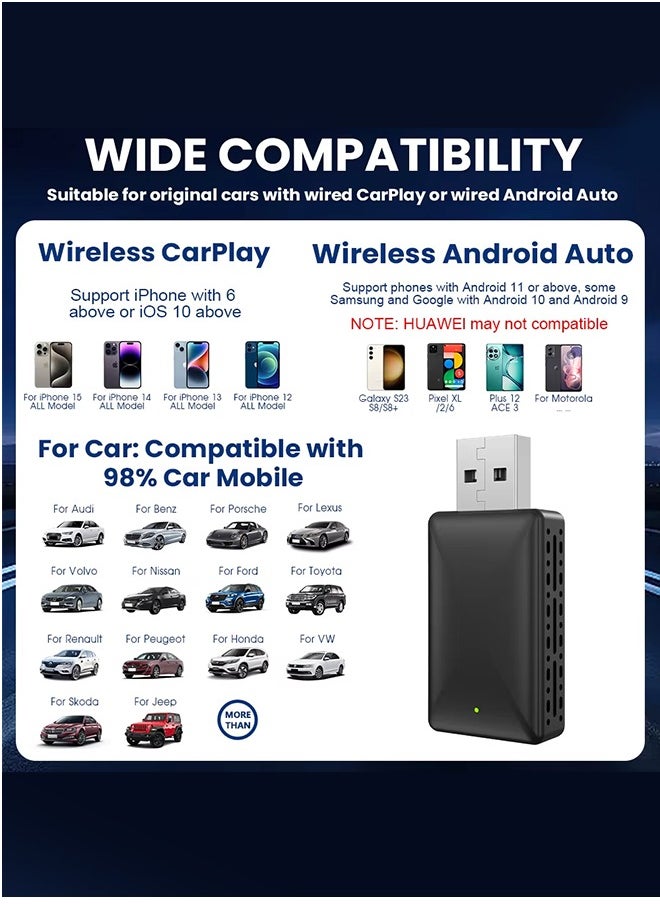Generic - 2 in 1 Wireless CarPlay Apple CarPlay and Android Auto Car Adapter, with WiFi Bluetooth Plug and Play Converts Wired to Wireless for OEM Factory Wired Type-C/USB Adapter, 5Ghz WiFi Fast Auto Connect and Online Update - Image 1