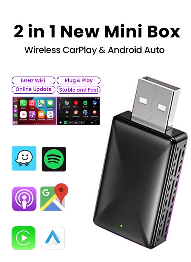 Generic - 2 in 1 Wireless CarPlay Apple CarPlay and Android Auto Car Adapter, with WiFi Bluetooth Plug and Play Converts Wired to Wireless for OEM Factory Wired Type-C/USB Adapter, 5Ghz WiFi Fast Auto Connect and Online Update - Image 1