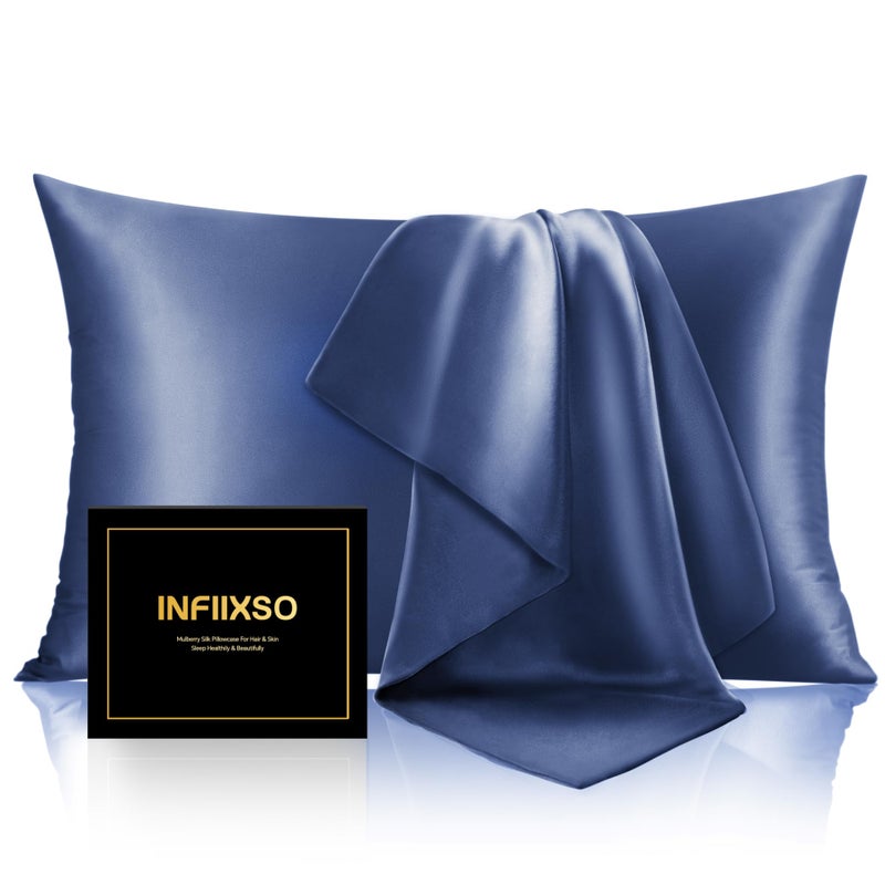 INFIIXSO Mulberry Silk Pillowcase for Hair and Skin  Silk Pillow Cases Queen Size with Hidden Zipper 20x30 Inches  Extraordinary Smooth and Soft Cooling Pillow Cases for Hot Sleepers(Navy  1 Pack) - Image 1