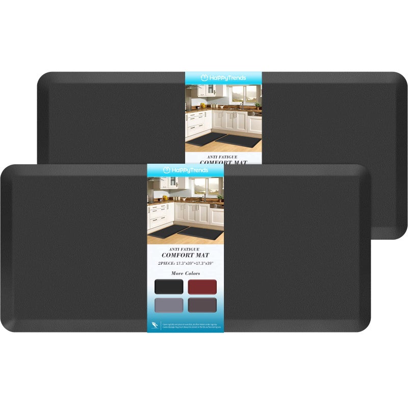HappyTrends 2 PCS Kitchen Mat Cushioned AntiFatigue Floor Mat Heavy Duty Ergonomic Comfort Foam Standing Mat Waterproof NonSlip Kitchen Rugs for Home Office173x39173x39Black