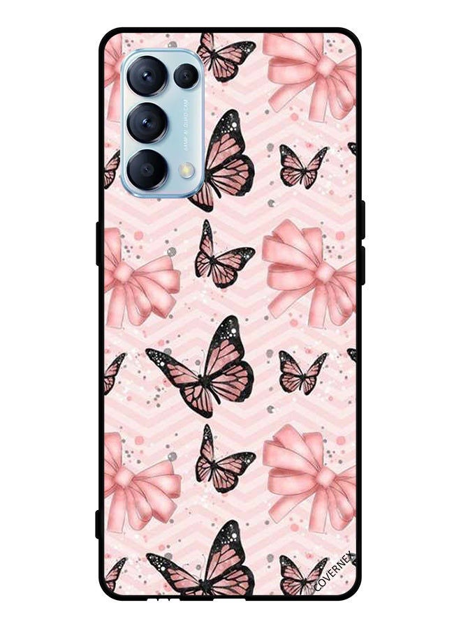 Covernex Protective Case Cover For Oppo Reno5 Pro 5G Black & Peach Color Butterflies - Image 1