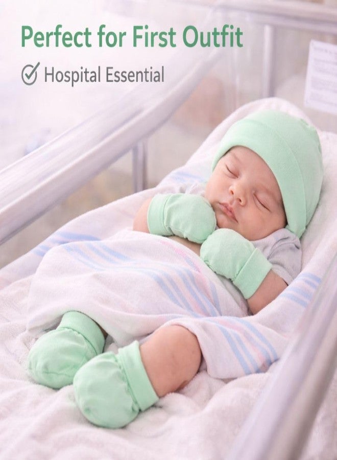 aRIC Newborn Baby Cap Mittens Booties Set (0-6 Months) | Soft Cotton Hosiery Cap Mittens and Socks for New Born Baby | Infant Summer Essentials (Pista) - Image 5