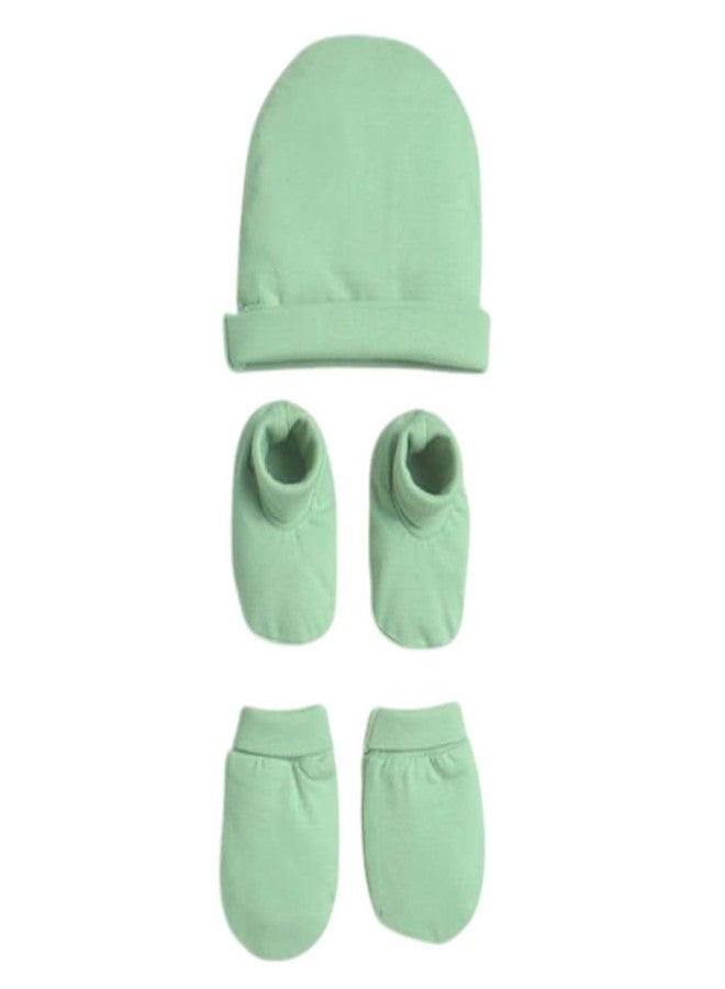 aRIC Newborn Baby Cap Mittens Booties Set (0-6 Months) | Soft Cotton Hosiery Cap Mittens and Socks for New Born Baby | Infant Summer Essentials (Pista) - Image 1