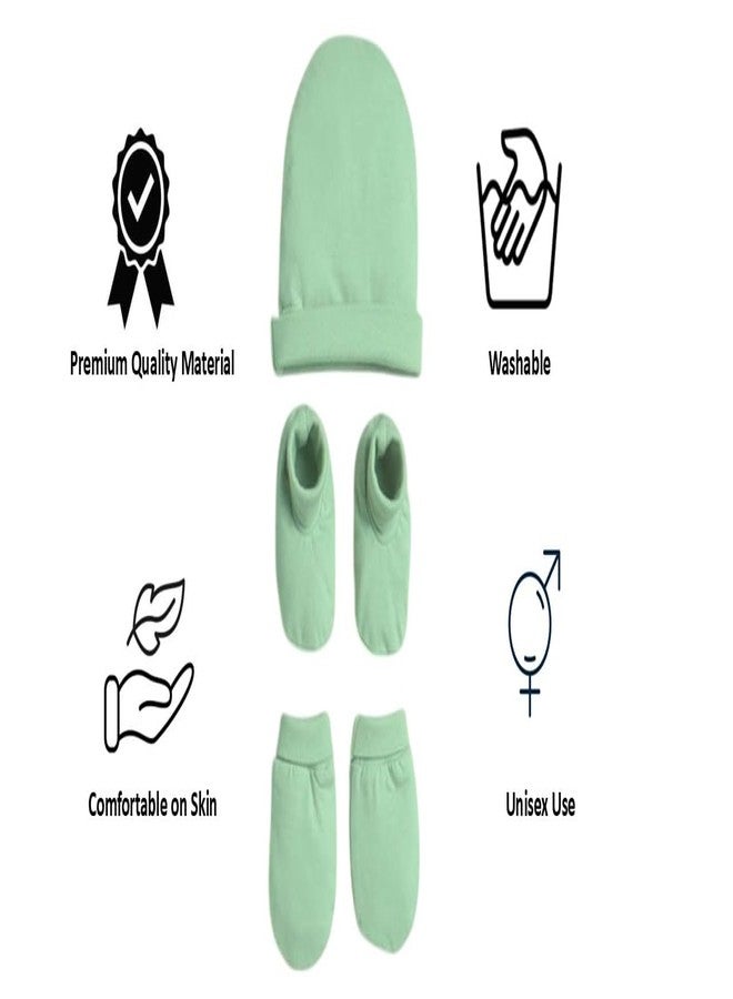 aRIC Newborn Baby Cap Mittens Booties Set (0-6 Months) | Soft Cotton Hosiery Cap Mittens and Socks for New Born Baby | Infant Summer Essentials (Pista) - Image 3