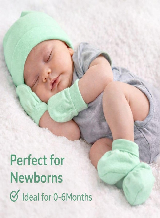 aRIC Newborn Baby Cap Mittens Booties Set (0-6 Months) | Soft Cotton Hosiery Cap Mittens and Socks for New Born Baby | Infant Summer Essentials (Pista) - Image 4