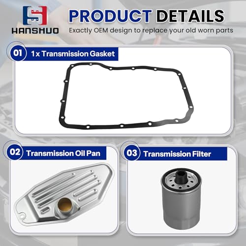 HANSHUO Automatic Transmission Filter Oil Pan and Gasket Kit Fits for Chrysler Aspen Dodge Dakota Durango Ram Jeep Commander Grand Cherokee Replaces # 4799507 5013470-AA 45RFE 545RFE 65RFE 66RFE 68RFE - Image 3