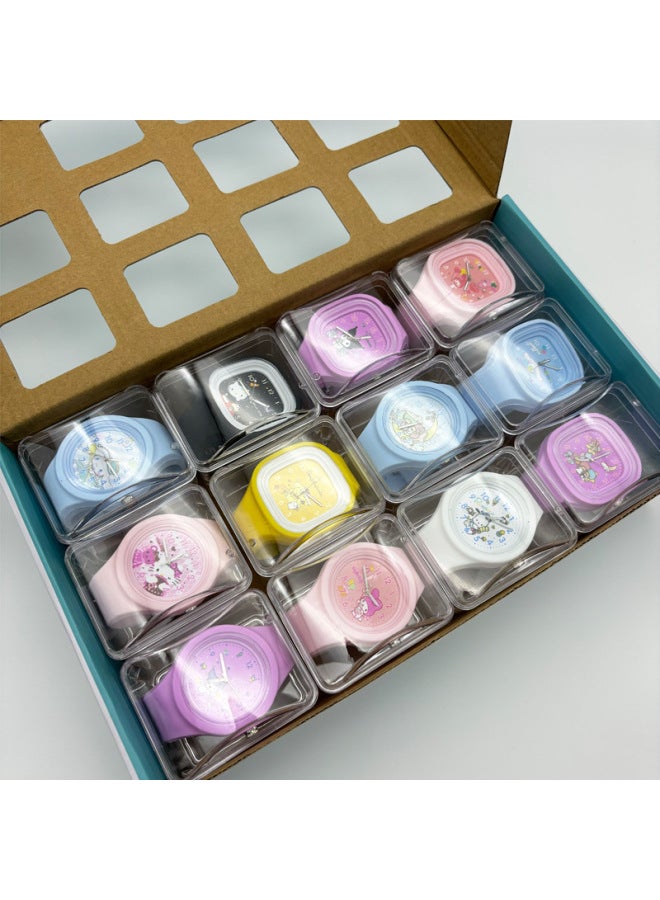 Children's Watch Cute High Quality Skin-feeling Jelly Silicone Female Student's Watch Cartoon Acrylic Box Watch-color:Meile D Powder  - Image 3