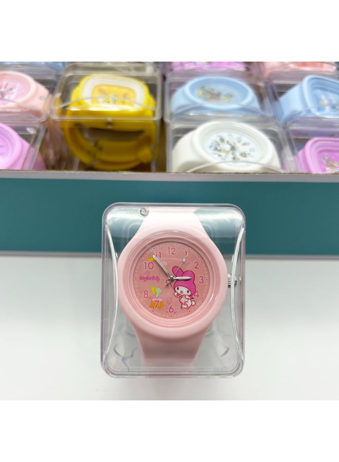 Children's Watch Cute High Quality Skin-feeling Jelly Silicone Female Student's Watch Cartoon Acrylic Box Watch-color:Meile D Powder  - Image 1