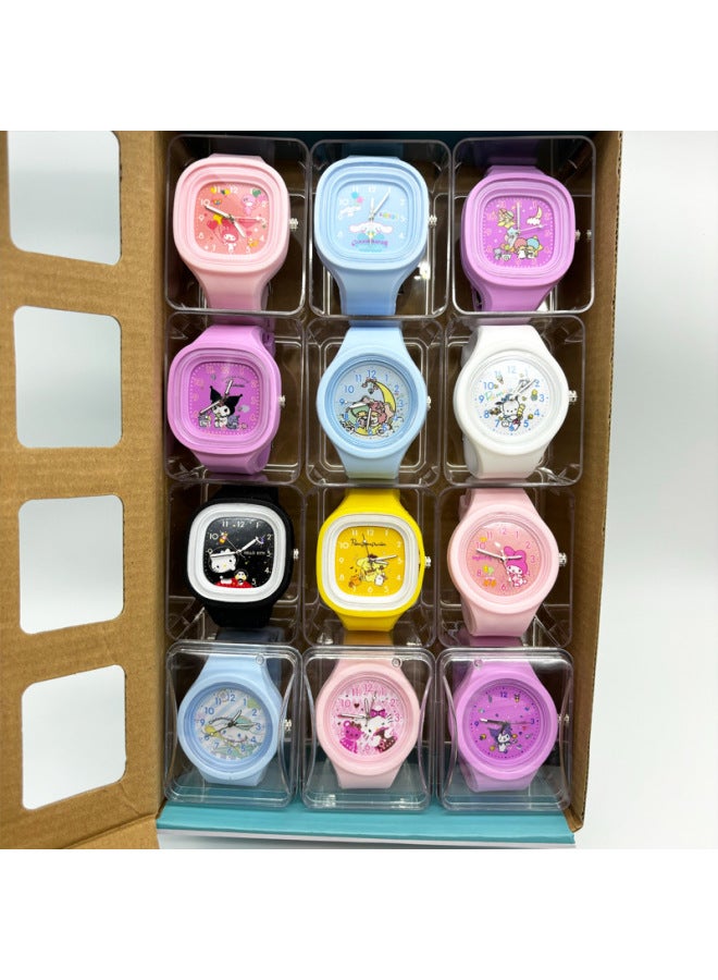 Children's Watch Cute High Quality Skin-feeling Jelly Silicone Female Student's Watch Cartoon Acrylic Box Watch-color:Meile D Powder  - Image 2