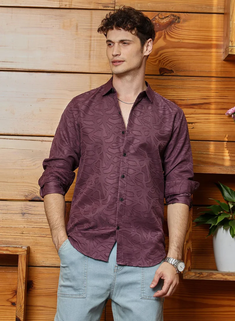 Campus Sutra Men's Grape Purple Abstract-Edge Shirt For Casual Wear | Spread Collar | Long Cuffed Sleeves | Button Closure | Shirt Crafted With Comfort Fit For Everyday Wear
