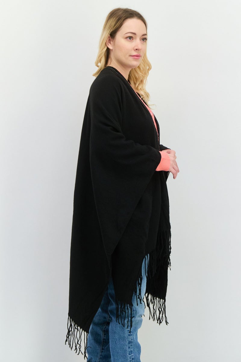 Jones New York Women Plain Poncho Sweater, Black  - Image 2