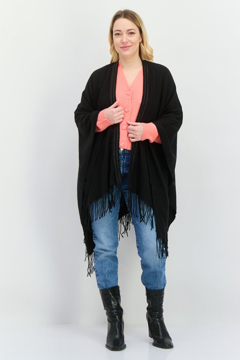 Jones New York Women Plain Poncho Sweater, Black  - Image 4